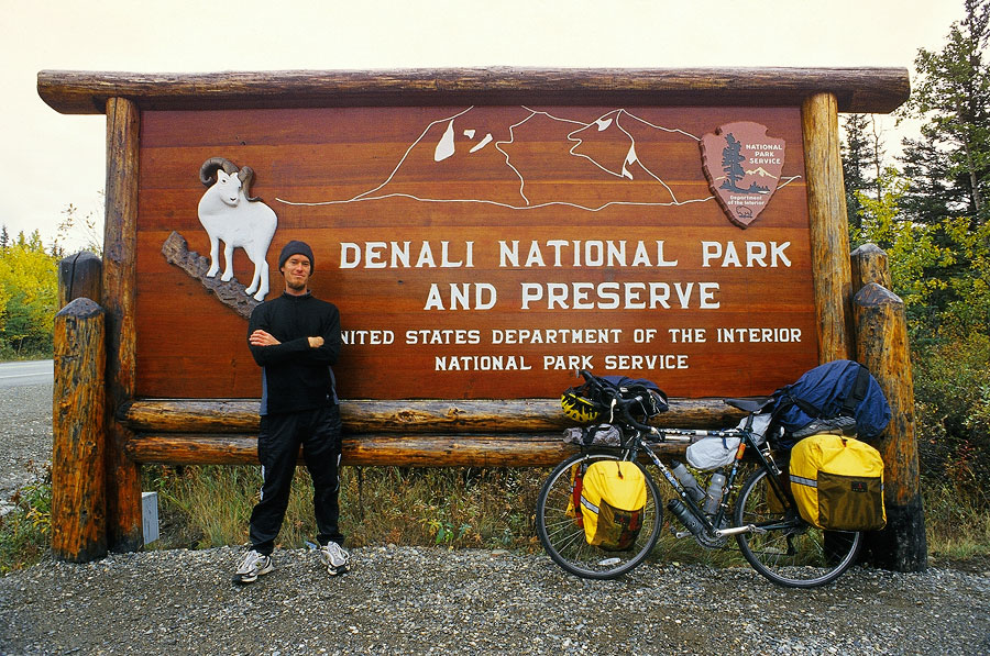 Stef and I at the entrance of Denali National Park (Day 112)