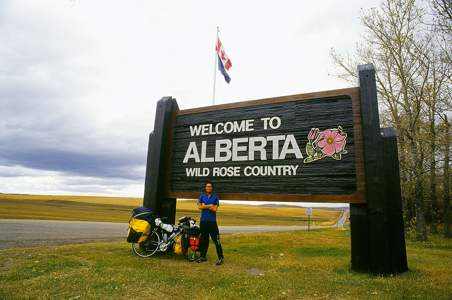 Stef and I at the Alberta border (Day 143)