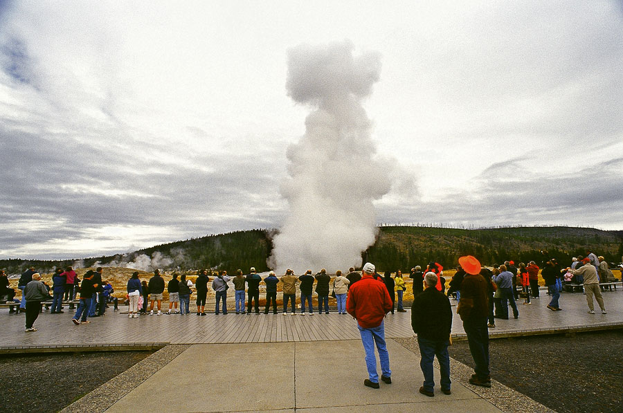 Watching people watch Old Faithful Geyser, Yellowstone National Park (Day 149)