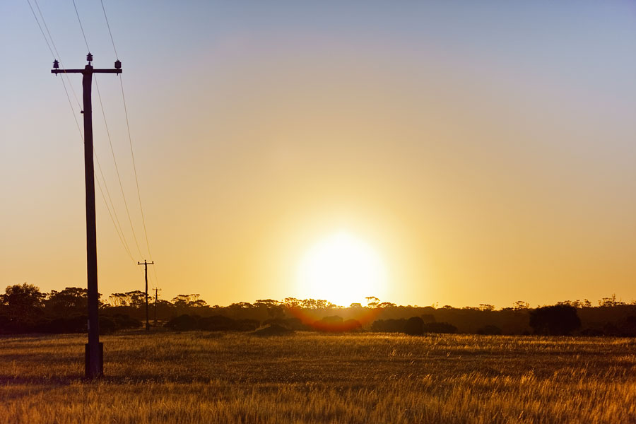 Sunset and power lines in South West Australia