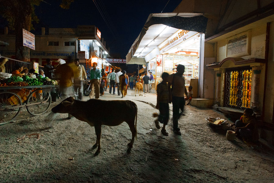Rishikesh street scene at night