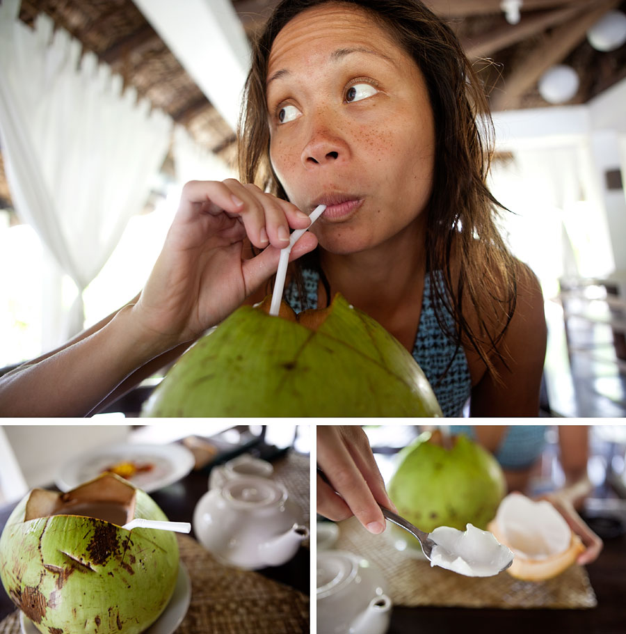 Monica and the coconut at Kapuluan Vista Resort